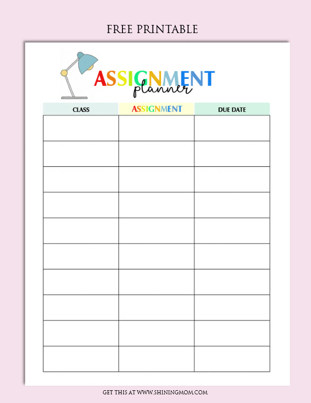 FREE Assignment Planner For Kids And Teens Fun And Cute 