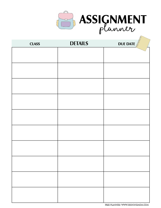 FREE Assignment Planner For Kids And Teens Fun And Cute 