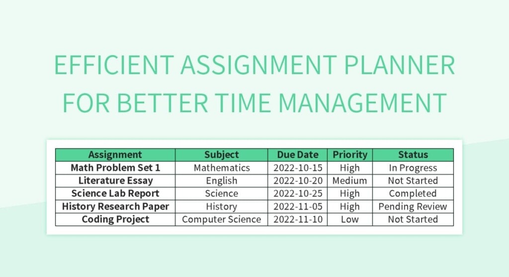 Free Assignment Planner Templates For Google Sheets And Microsoft Excel 