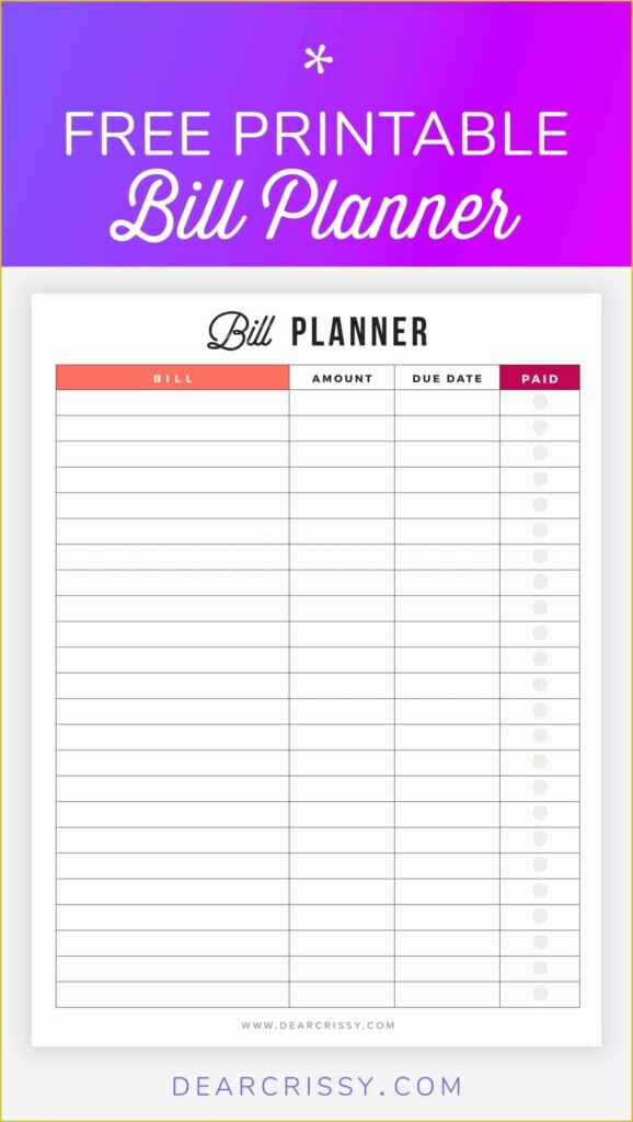 Free Bill Planner Template Of Bill Planner Printable Pay Down Your 