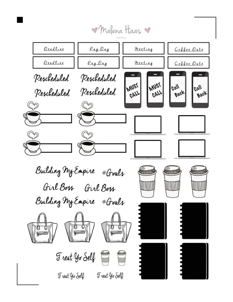 Free Black And White Printable Planner Stickers Free Templates Printable