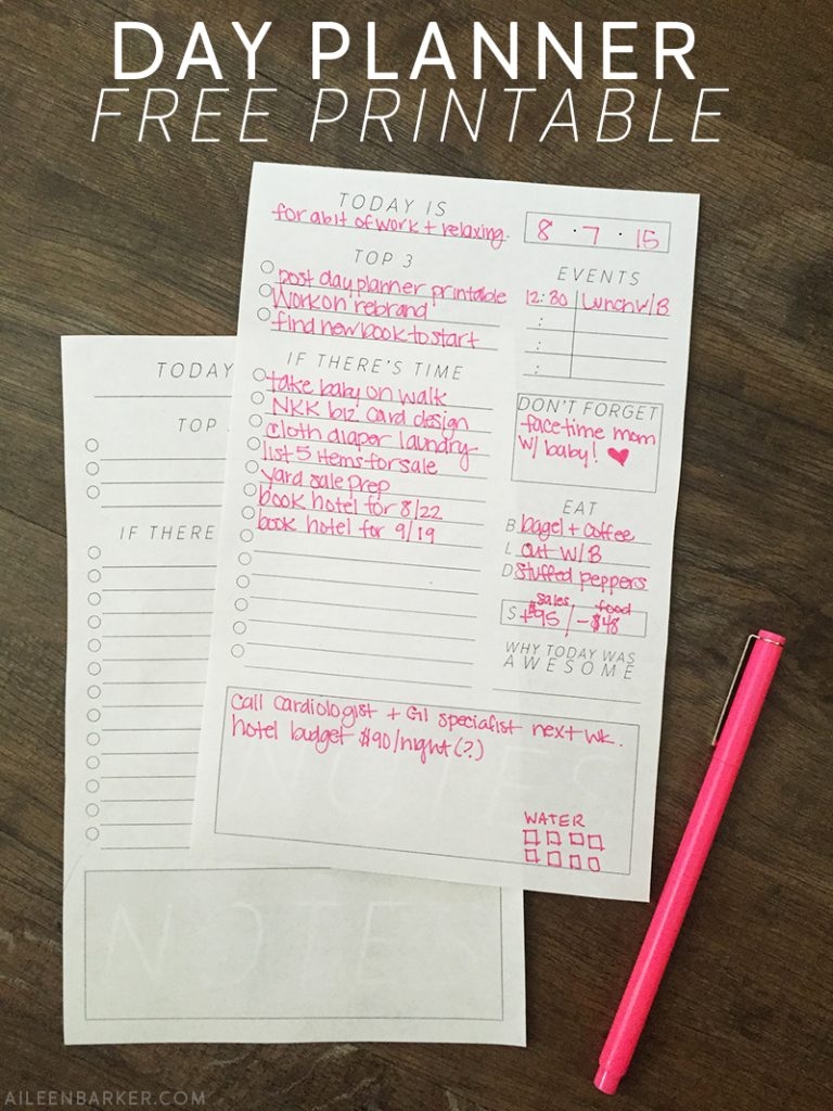 Free Day Planner Printable Life By Aileen