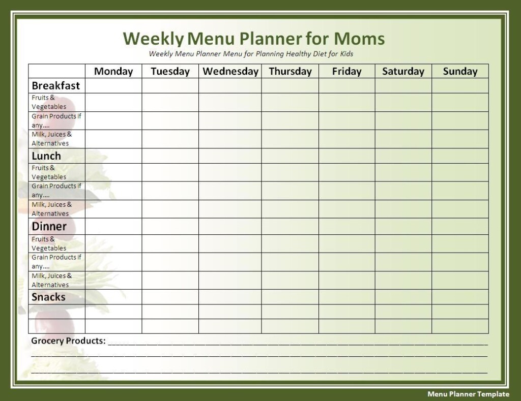Free Menu Planner Printable