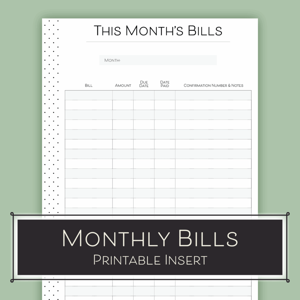 Free Monthly Bills Insert Printable Cali Motif Designs