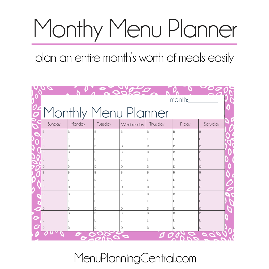 Free Monthly Menu Planner 