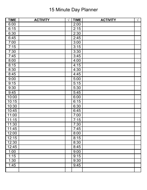 Free Printable 15 Minute Daily Planner Template Free Templates Printable