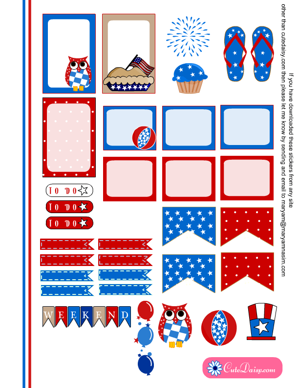 Free Printable 4th Of July Planner Stickers Happy Planner Printables 