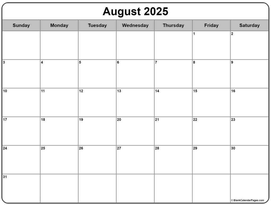 Free Printable August Calendar 2025 Blank Emma M Damgaard
