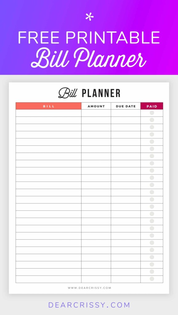 Free Printable Bill Planner Dear Crissy Bloglovin 