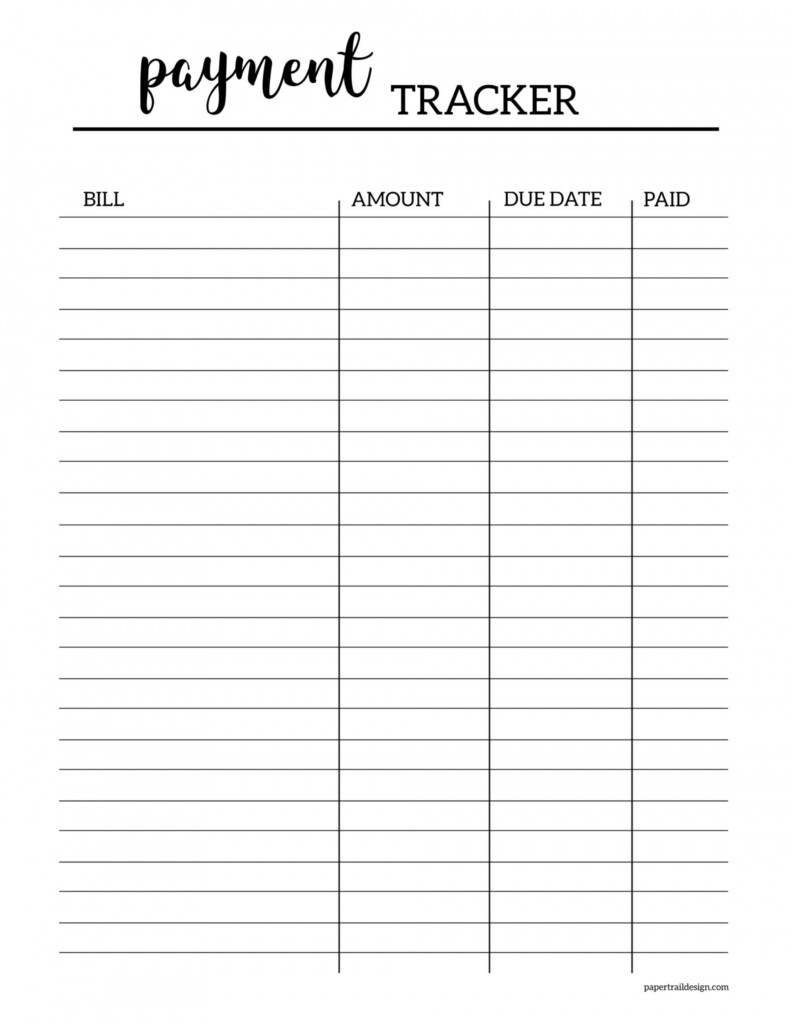 Free Printable Bill Tracker FREE Printable HQ