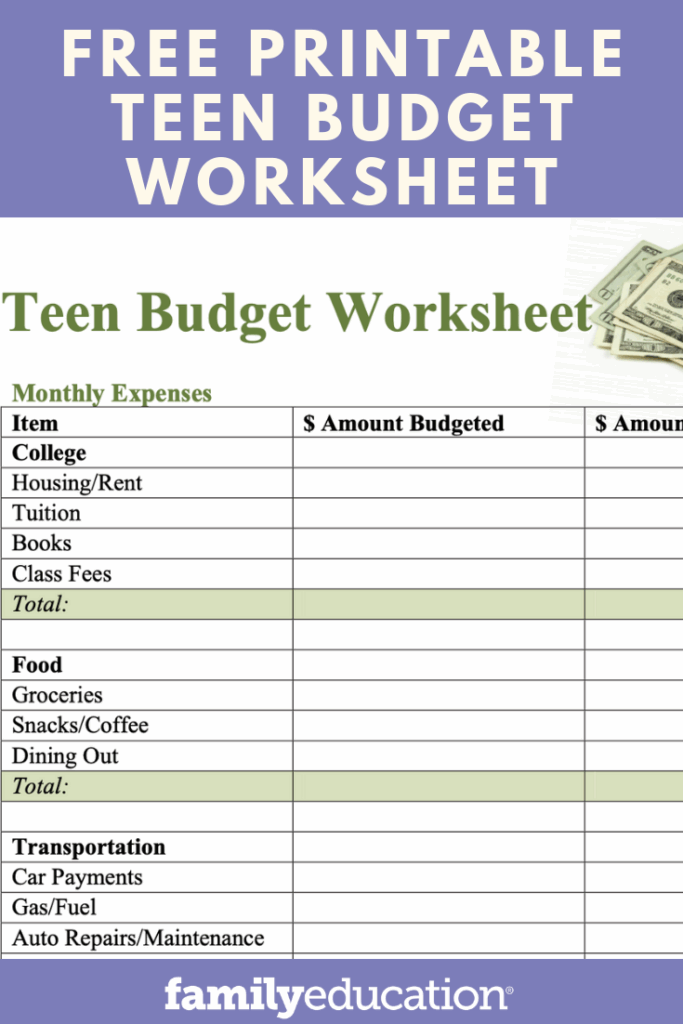 Free Printable Budgeting Worksheets For Teens Budgeting Worksheets