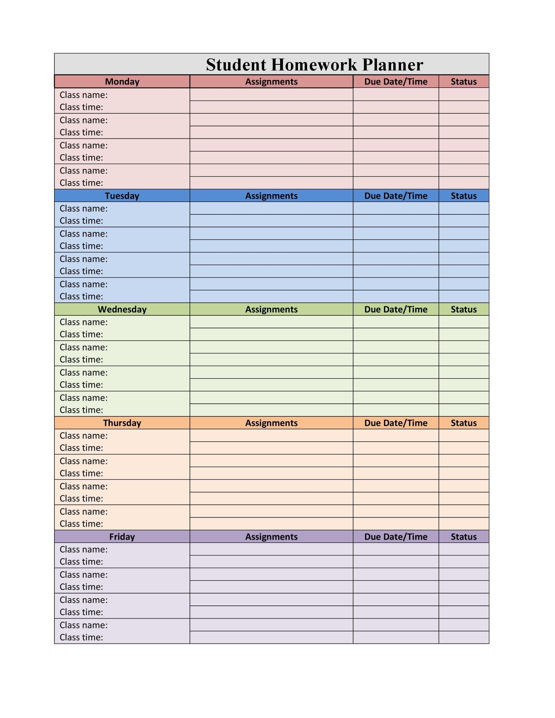 Free Printable Homework Planner Template Printable Templates