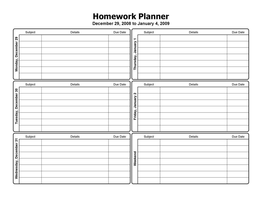 Free Printable Homework Planner Template Printable Templates
