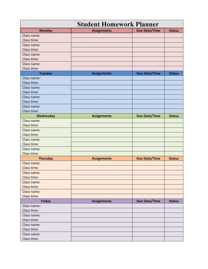 Free Printable Homework Planner Template Printable Templates