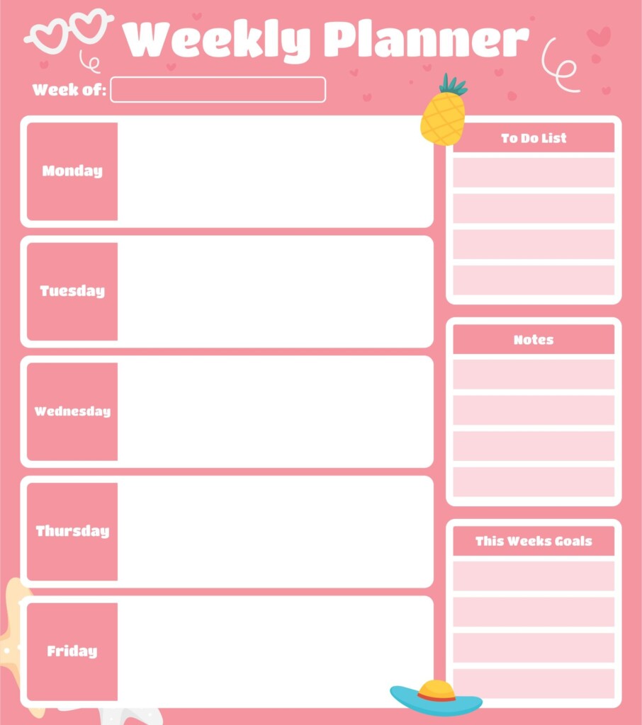 Free Printable Monday To Friday Weekly Planner