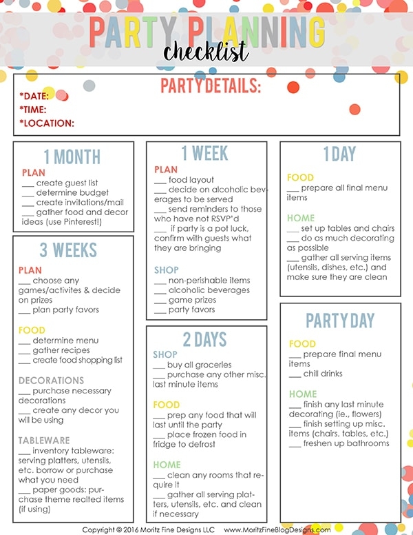 Free Printable Party Planner Checklist Kotipedia