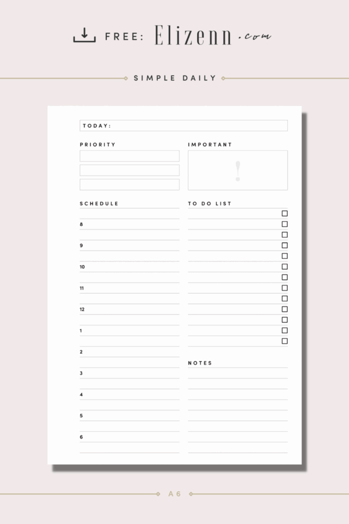 Free printable planner inserts true a6 simple minimal daily elizenn 