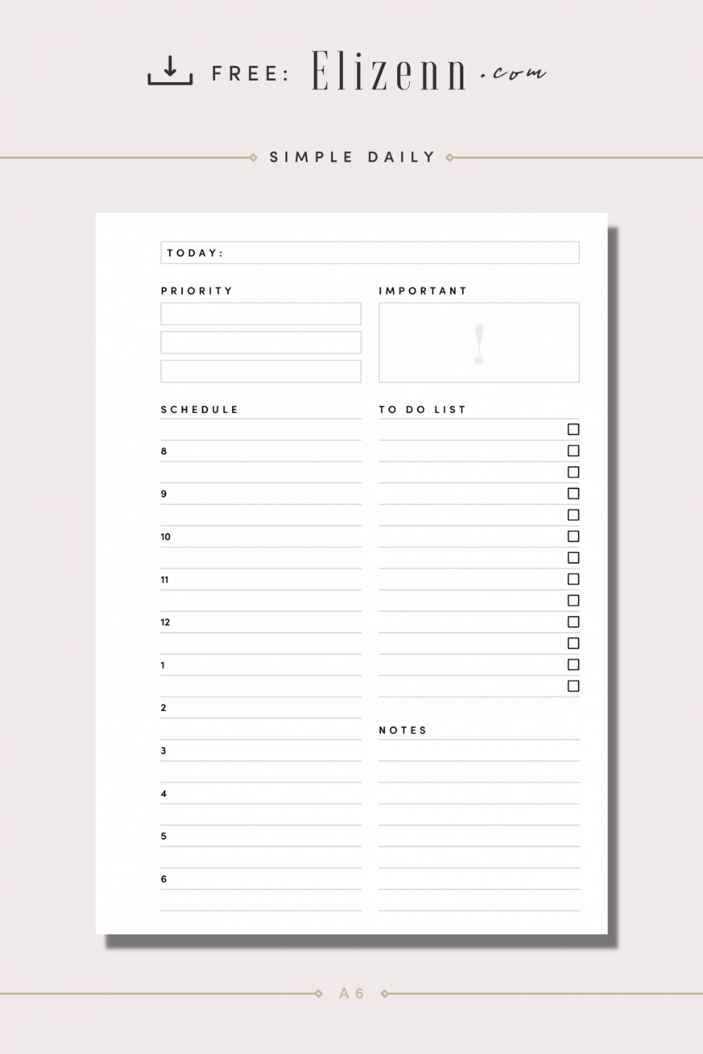 Free printable planner inserts true a6 simple minimal daily elizenn