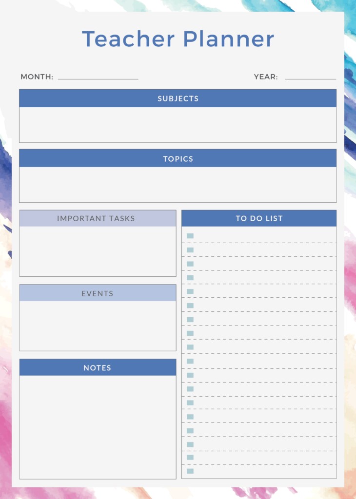Free Printable Teacher Planner Template Printable Forms Free Online