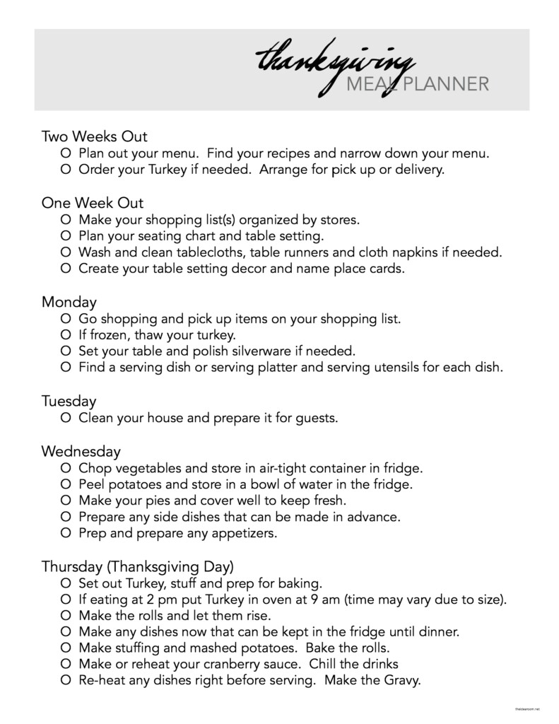 FREE Printable Thanksgiving Meal Planner The Idea Room
