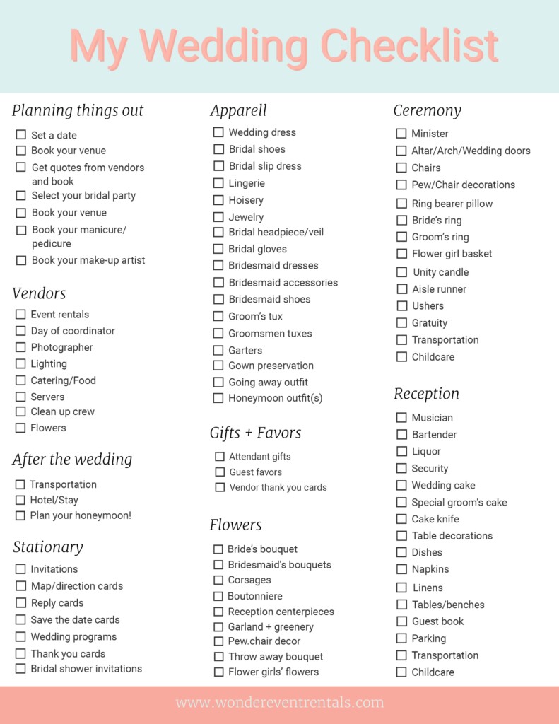Free Printable Wedding Checklist Worksheets Library