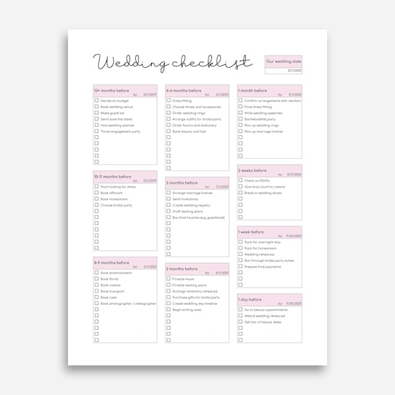 Free Printable Wedding Planner Worksheets Library