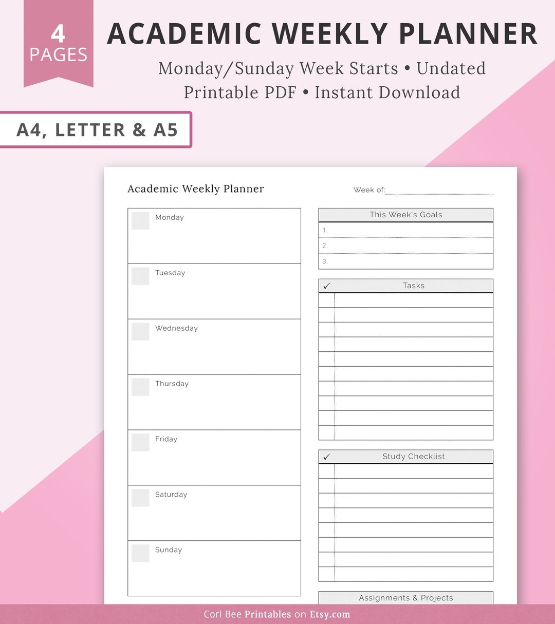 Free Printable Weekly Academic Planner Download Free Printable Weekly