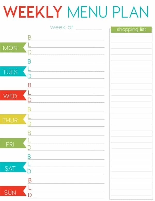 Free Printable Weekly Menu Planner Printable Word Searches