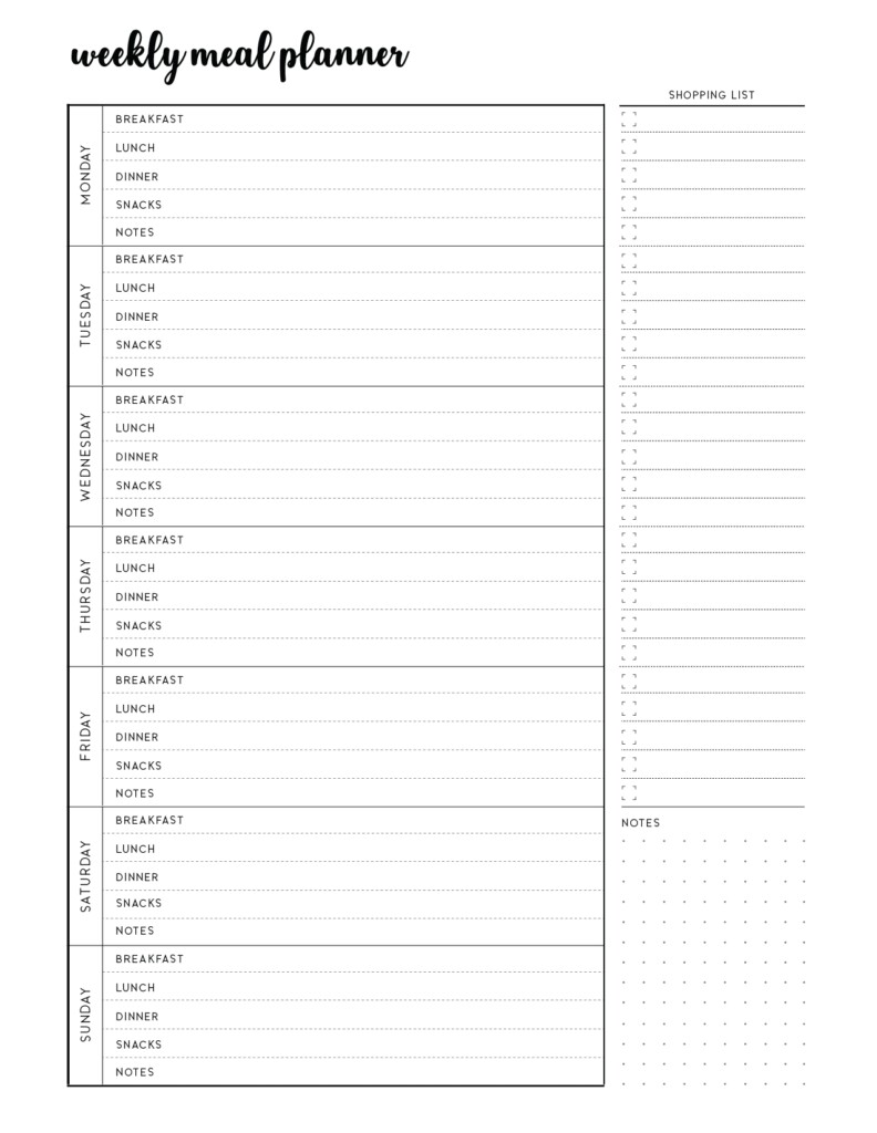 Free Printable Weekly Menu Planner World Of Printables
