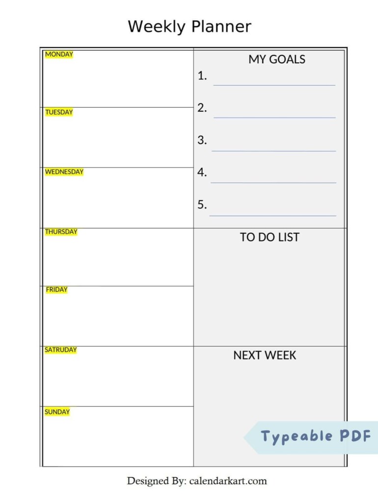 Free Printable Weekly Planner Templates CalendarKart Worksheets Library