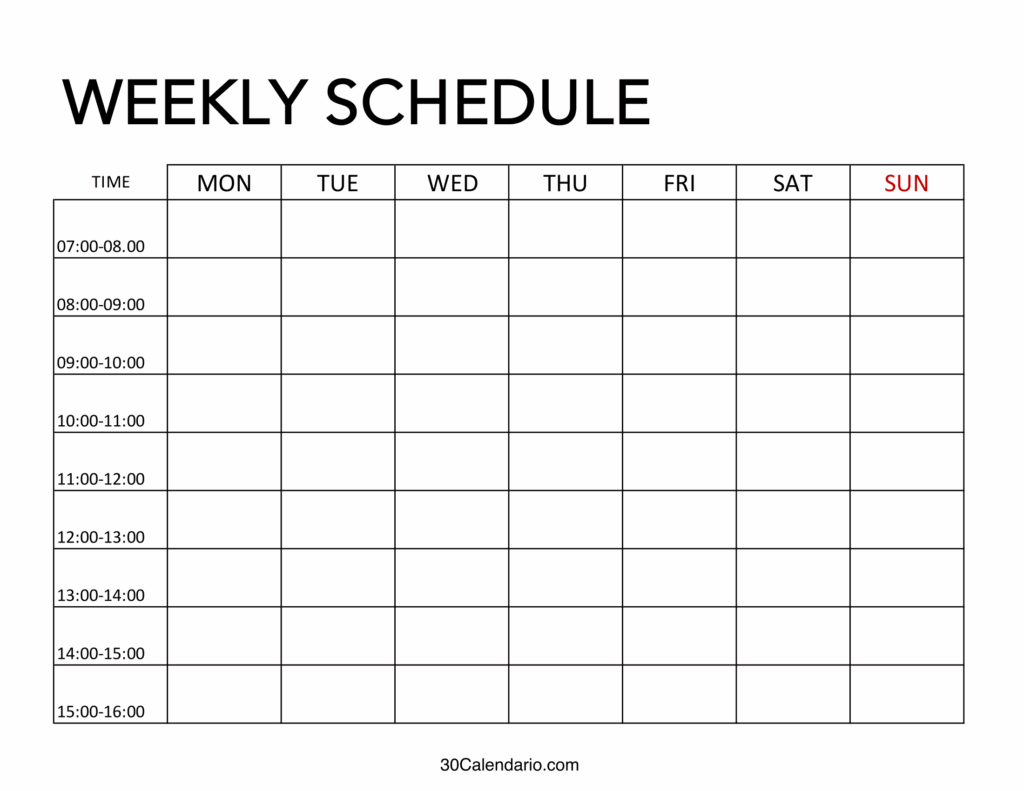 Free Printable Weekly Schedule Template Cute Hourly Planner Weekly 