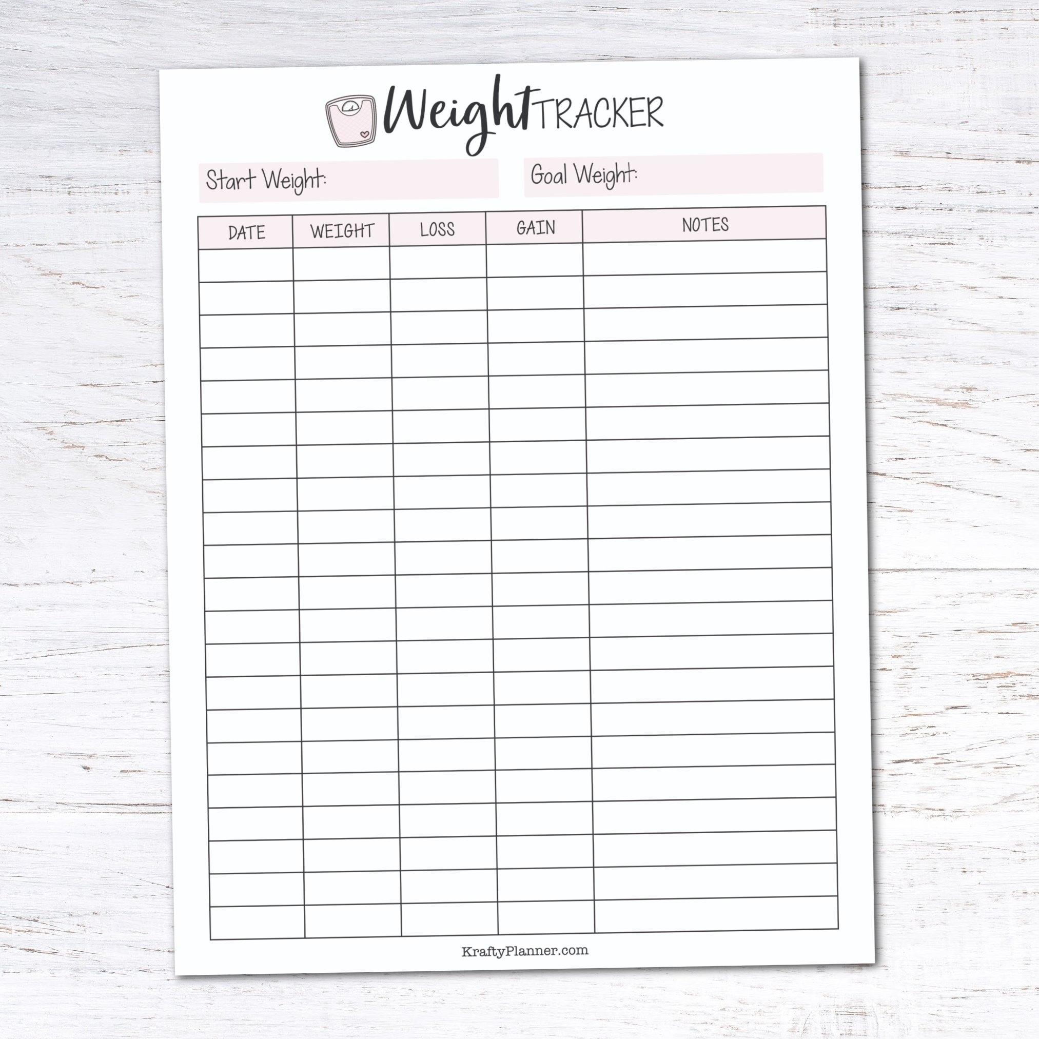 Free Printable Weight Loss Tracker Krafty Planner Fillable Form 2025