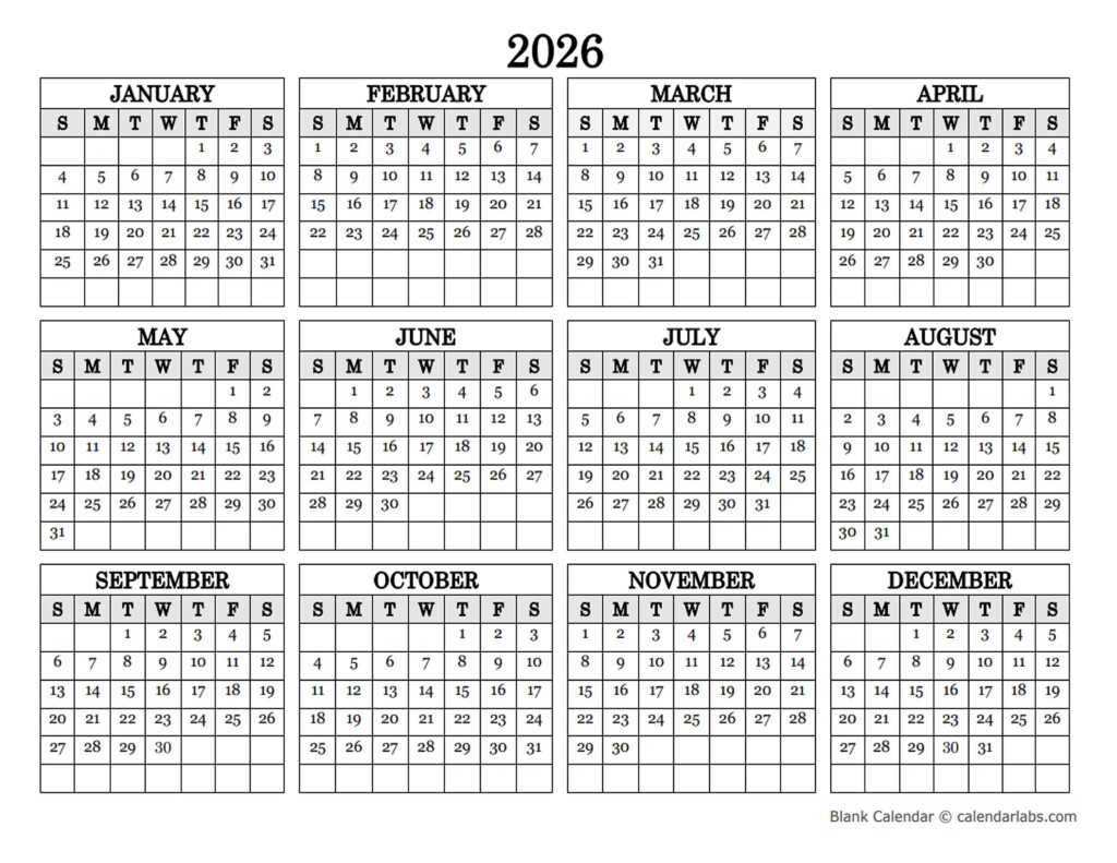 Free Printable Yearly Calendar 2026 Kenneth Kruse