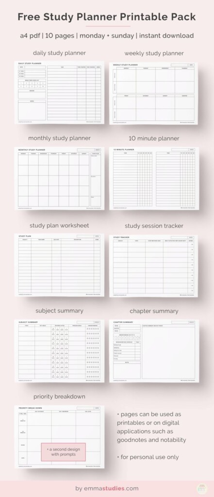 Free Student Printable Planner Pages Study Plan Cheatsheet 