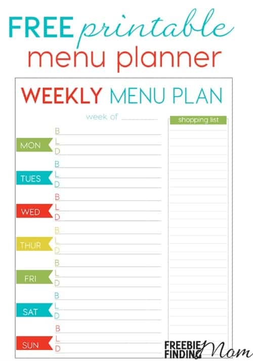 FREE Weekly Menu Planner Printable