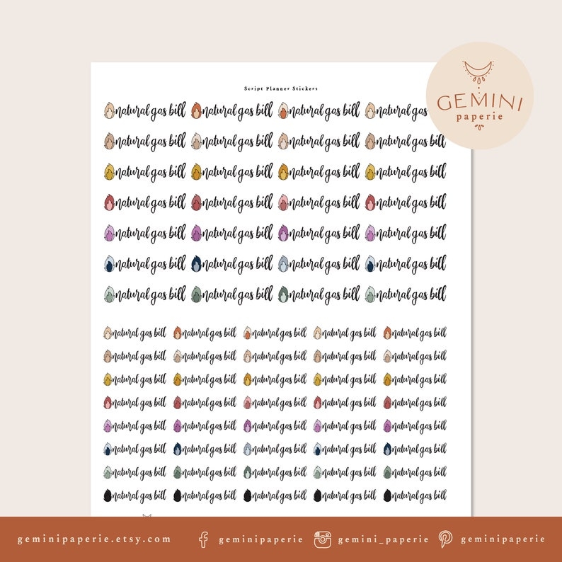 Gas Bill Printable Stickers Planner Script Stickers DIY Etsy