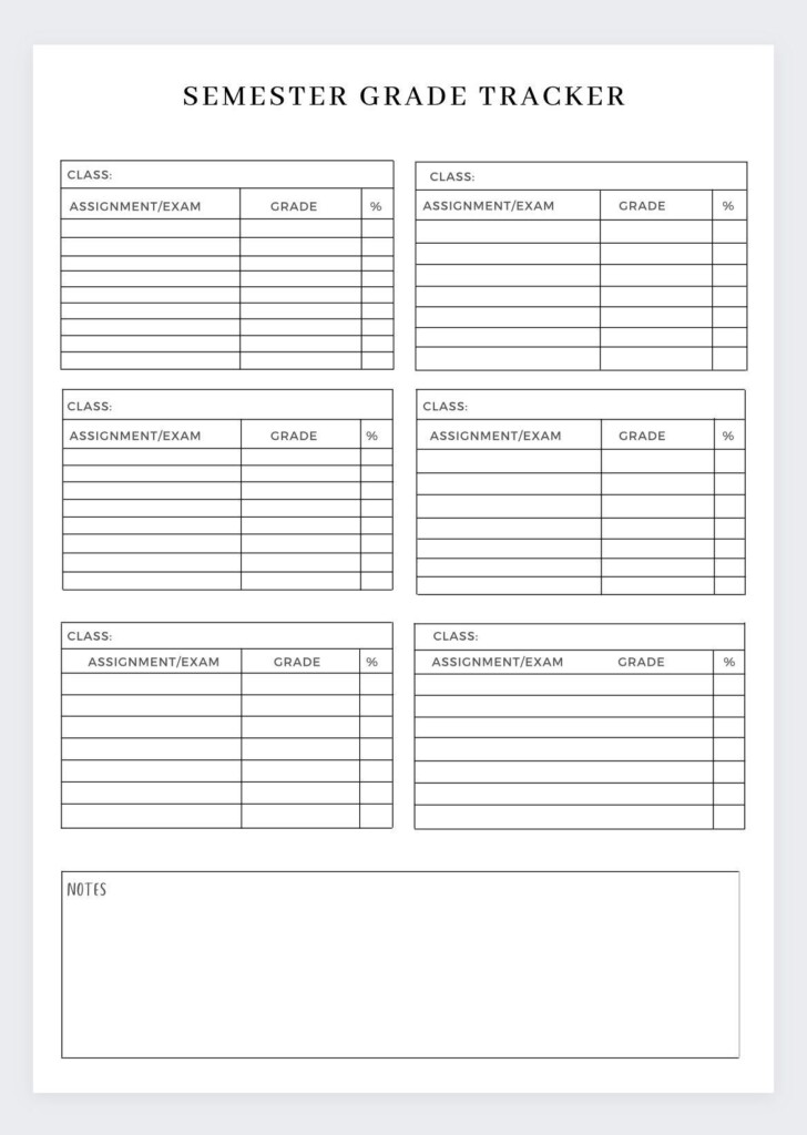 Grade Tracker Assignment Planner Assignment Tracker Student Planner 