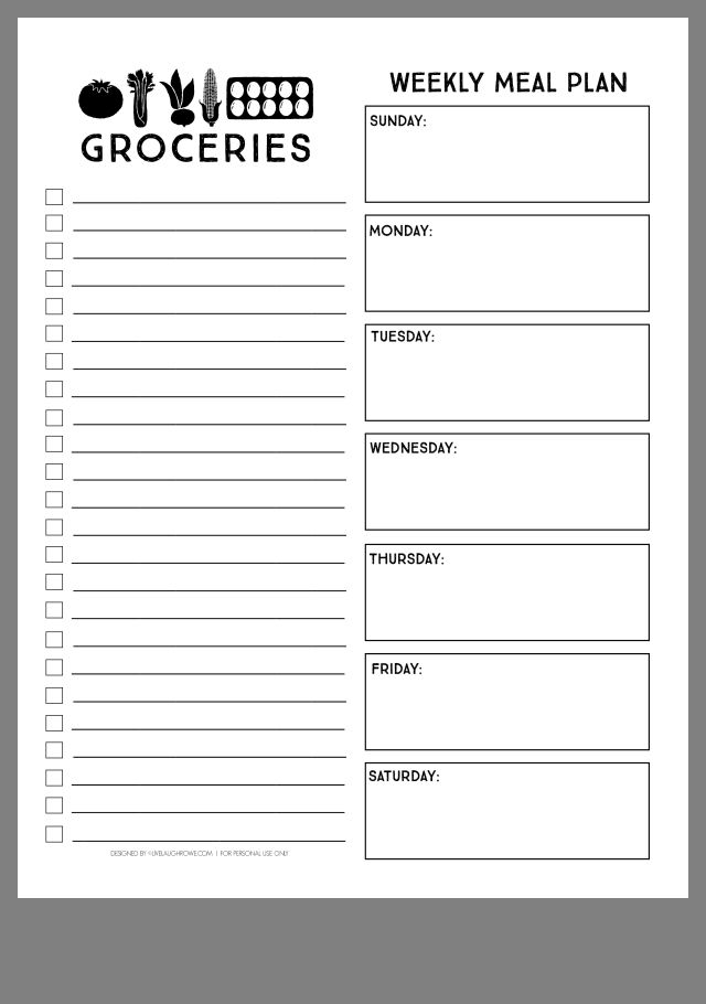 Grocery List Meal Planner Printable Surveysrolf