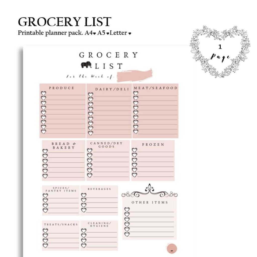 Grocery List Printable Planner Insert A4 Planner Insert A5 Planner 