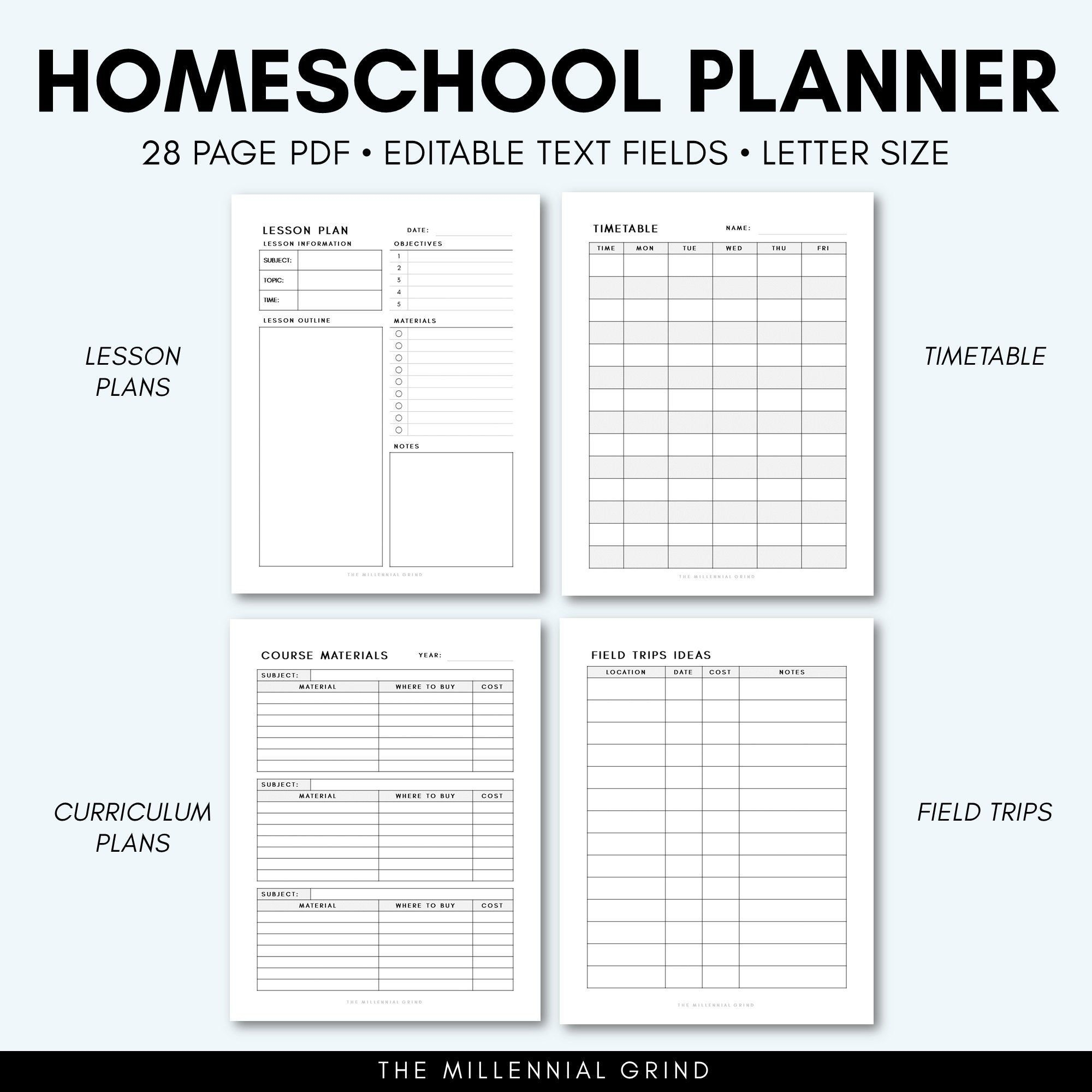 Homeschool Planner Homeschool Printables Editable PDF Homeschool