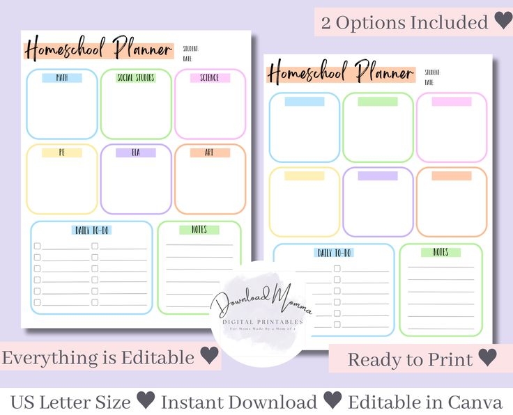 Homeschool Schedule Printable Printable Lesson Planner PDF