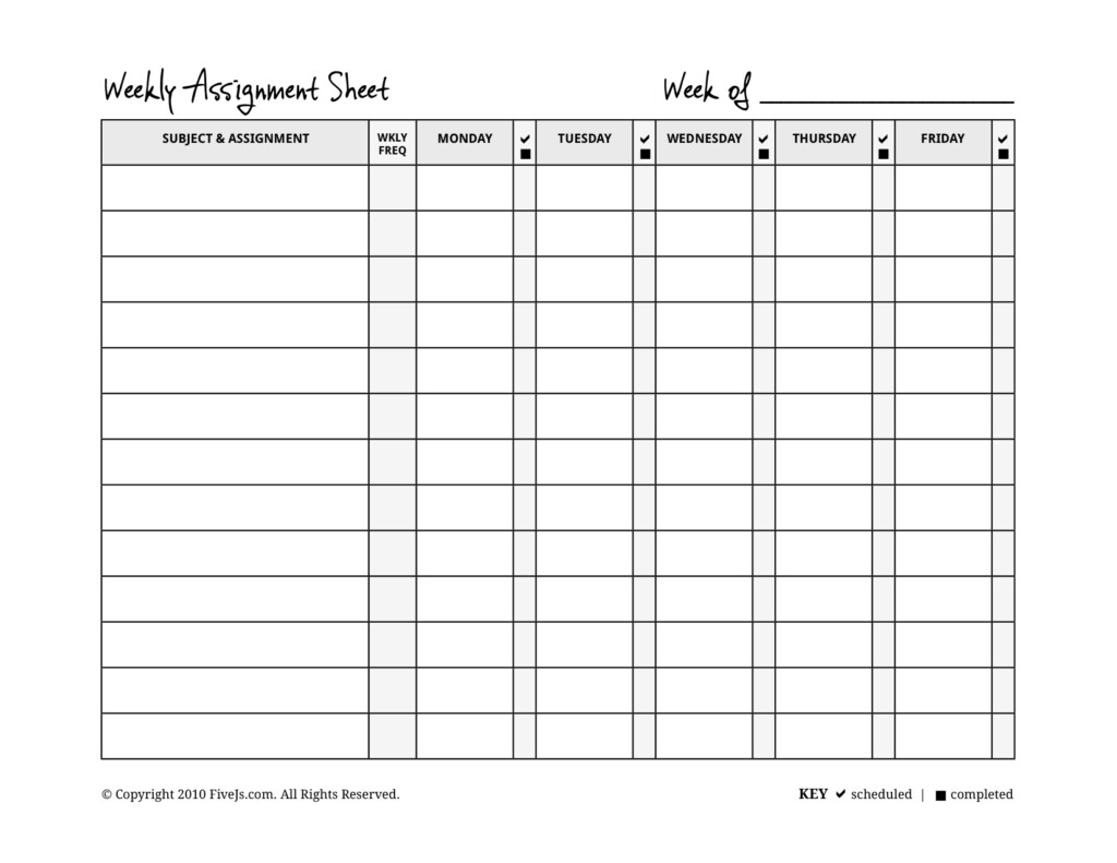 Homeschool Weekly Assignment Planner