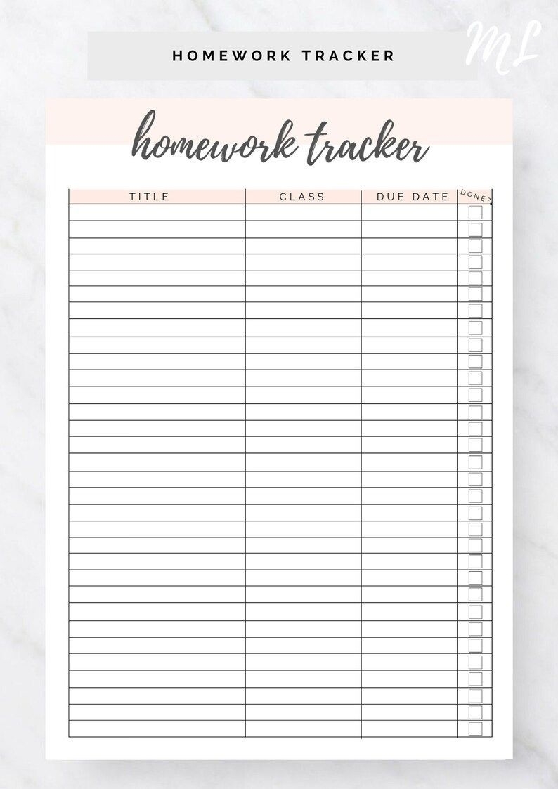 Homework Tracker Printable Planner Homework Planner Etsy Please