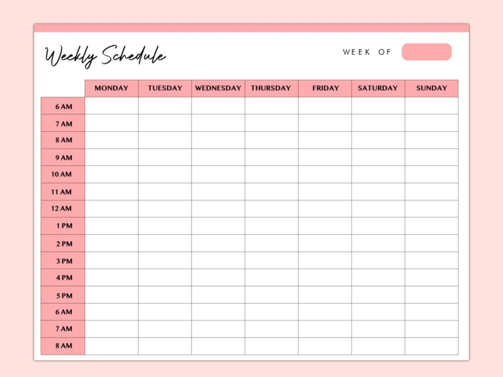 Hourly Week Planner Printable Fillable Form 2024