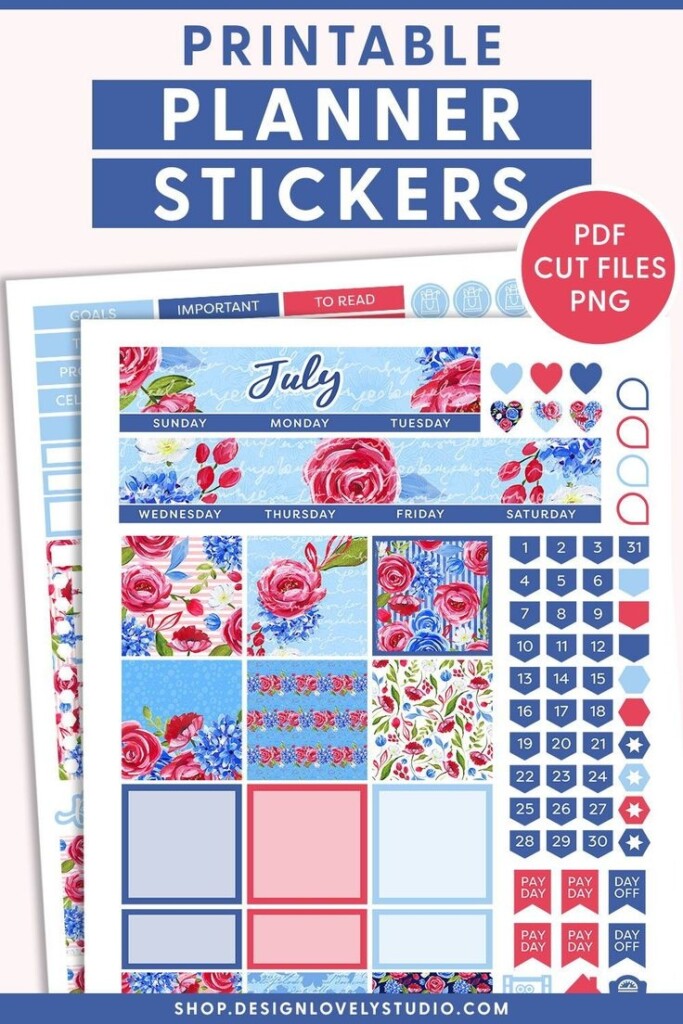 JULY Planner Stickers Printable Planner Stickers Big Happy Planner 