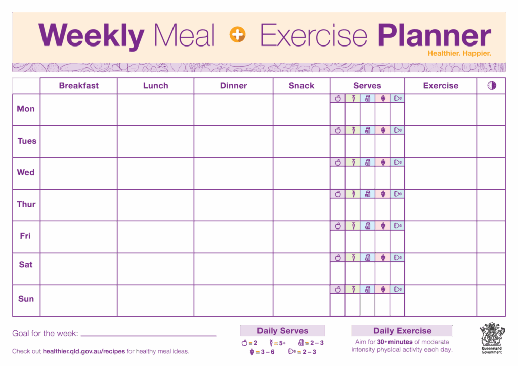 Meal And Exercise Planner Printable PrintableDietPlan
