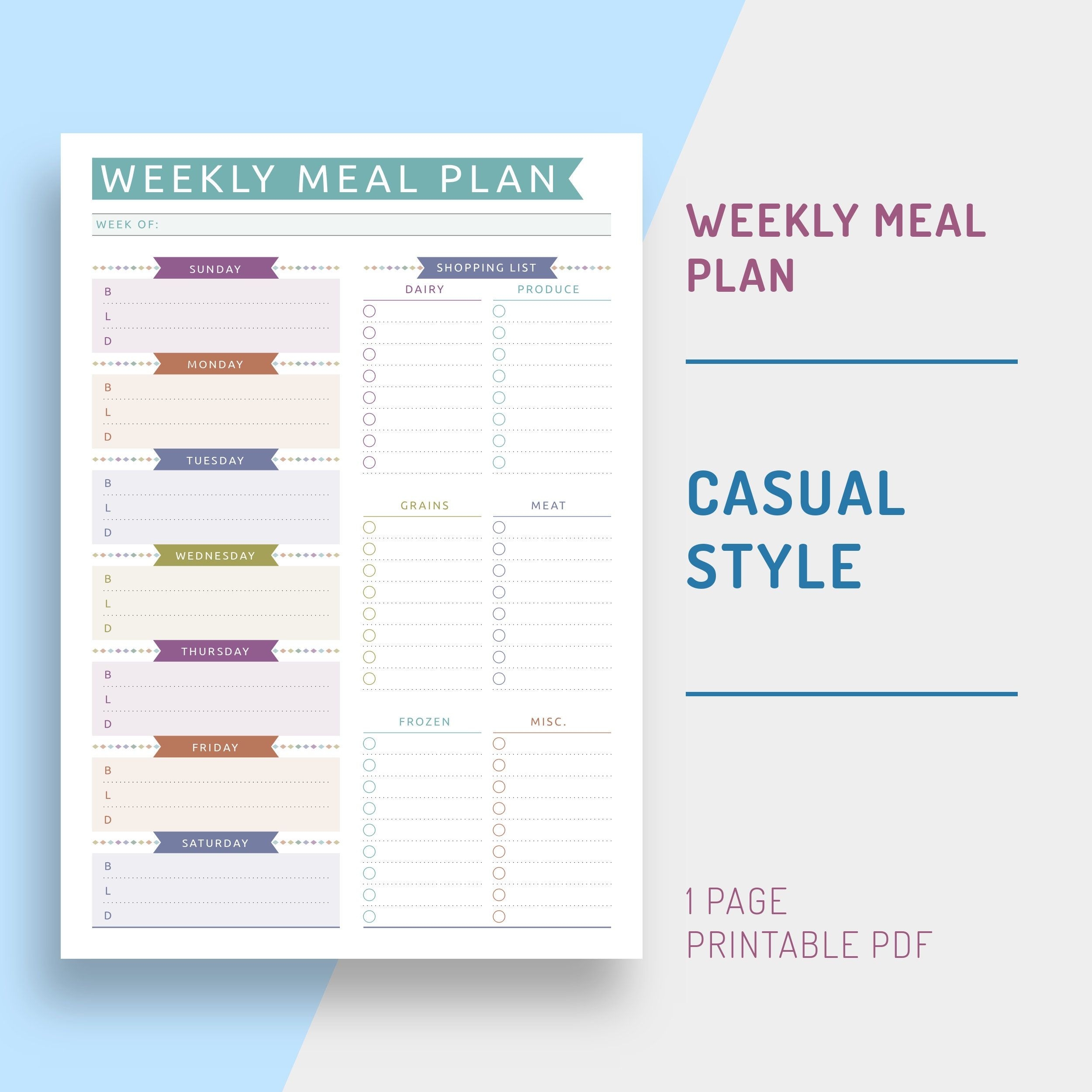Meal Planner With Grocery List Weekly Meal Planner Printable Meal