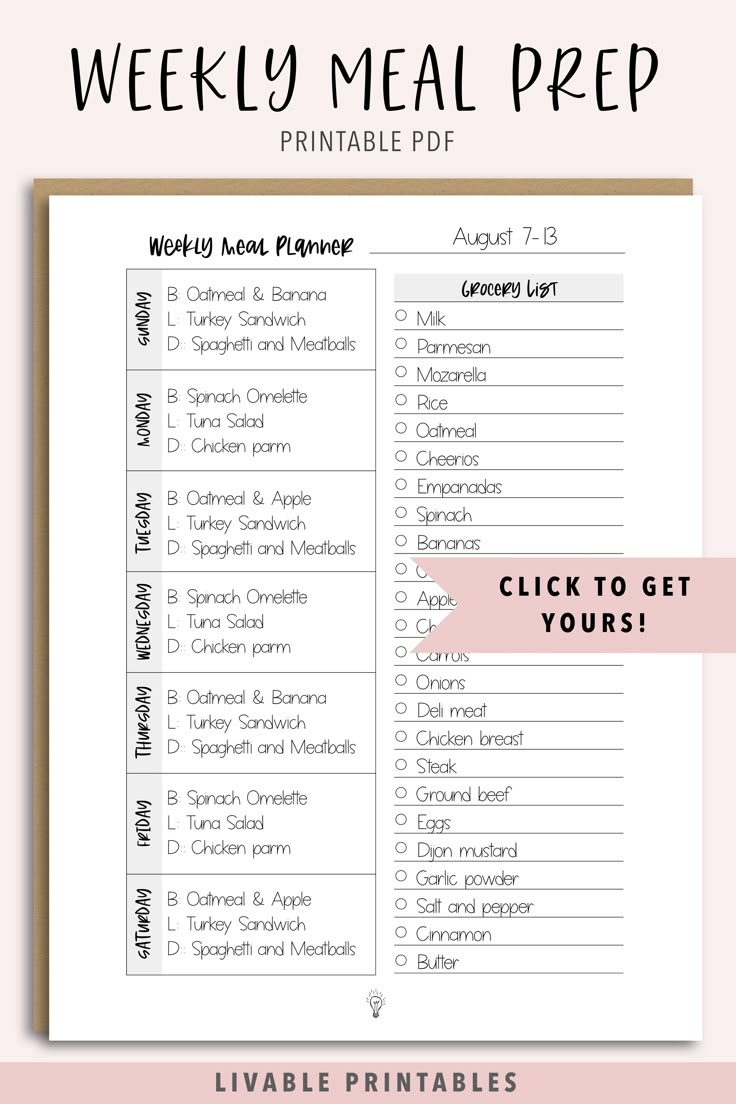 Meal Prep Printable Planner Calendar Printables