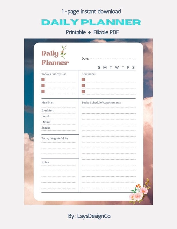Minimalist Daily Planner Printable Daily To Do List For Work And Home 