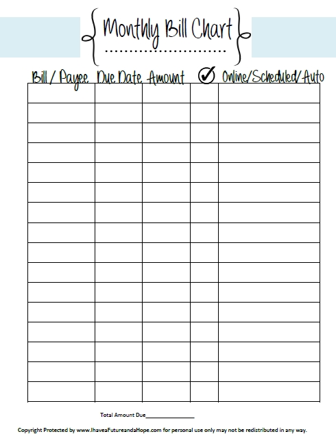 Monthly Bill Planner Printable Room Surf